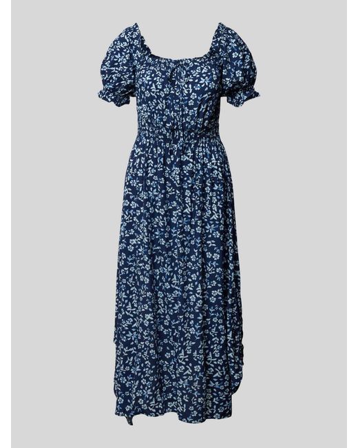 Apricot Midi-jurk Van Viscose Met Bloemenmotief in het Blue