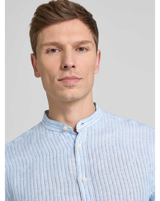 Christian Berg Men Regular Fit Linnen Overhemd Met Opstaande Kraag in het Blue voor heren