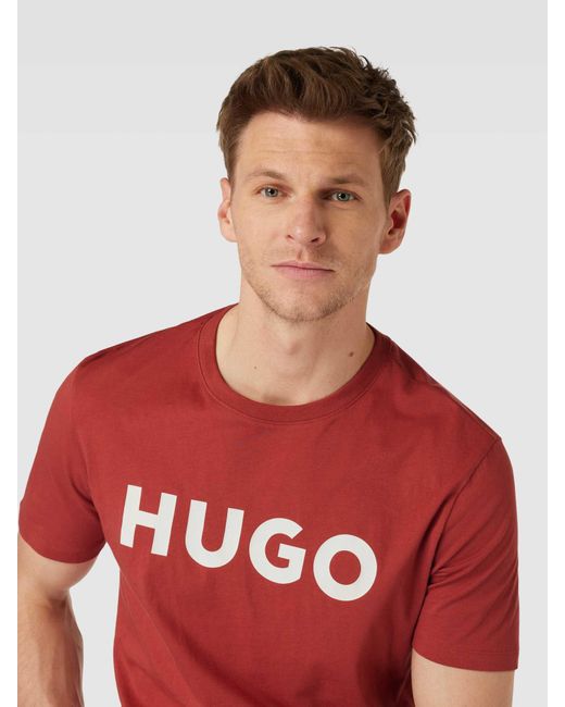 HUGO T-Shirt mit Motiv-Print und Logo-Print sowie Regular Fit in Red für Herren