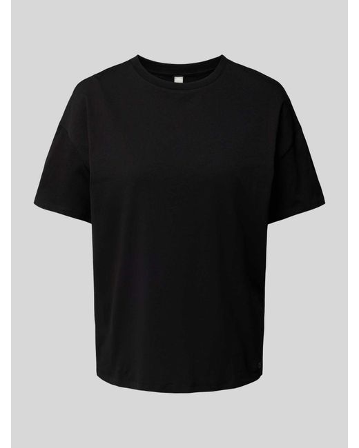 QS Black T-Shirt mit geripptem Rundhalsausschnitt