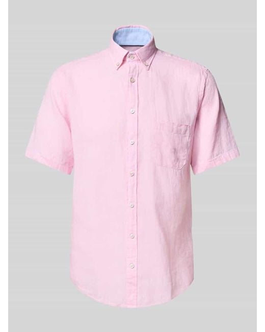 Fynch-Hatton Regular Fit Freizeithemd aus Leinen-Baumwoll-Mix in Pink für Herren