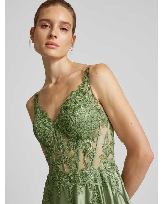Luxuar Green Abendkleid Mit Spitzenbesatz