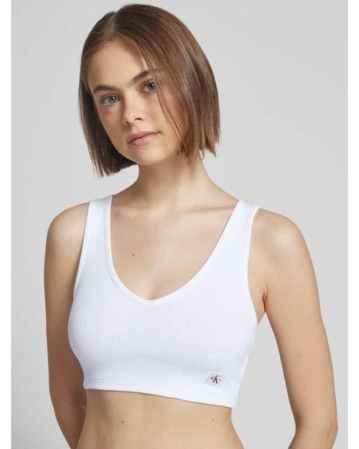 Calvin Klein White Bralette Mit Label-Patch Und V-Ausschnitt