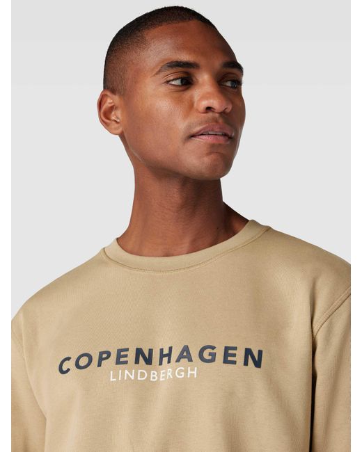 Lindbergh Sweatshirt Met Labelprint in het Natural voor heren
