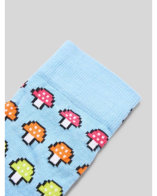 Happy Socks Sokken Met Motiefstitching, Model 'Mushroom Stripe' in het Blue voor heren