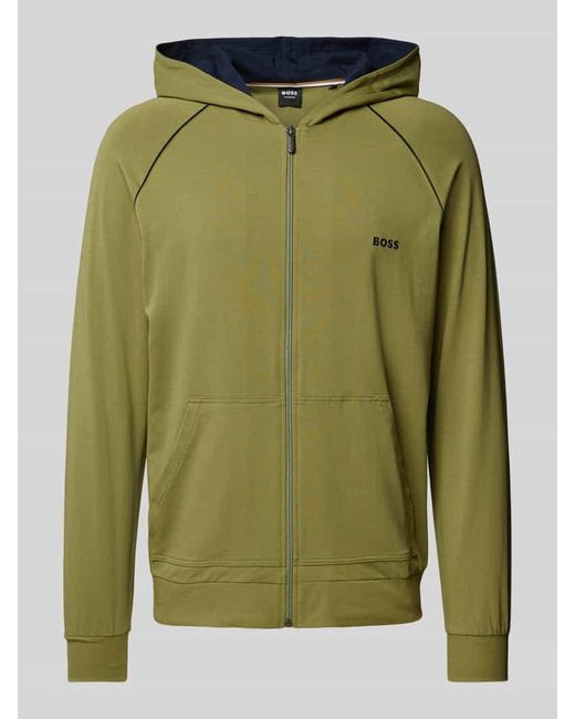 Boss Sweatjacke mit Label-Stitching Modell 'Mix&Match' in Green für Herren