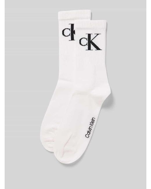Calvin Klein White Socken mit Label-Print im 2er-Pack