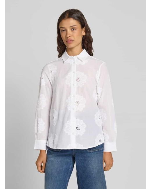 MORE&MORE White Regular Fit Bluse mit Lochstickerei
