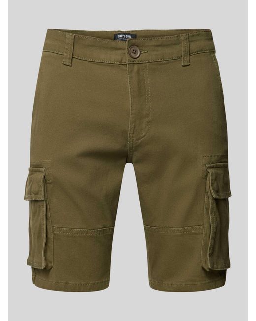 Only & Sons Regular Fit Korte Cargobroek Met Riemlussen, Model 'Cam' in het Green voor heren
