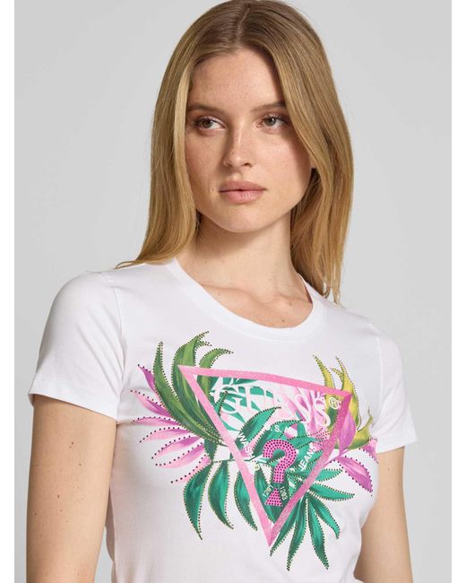 Guess T-shirt Met Labelprint in het White