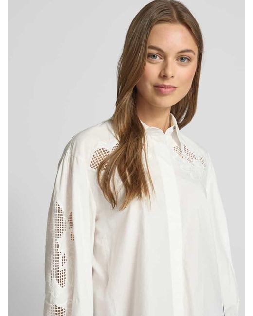 Luisa Cerano White Relaxed Fit Bluse mit Ballonärmeln