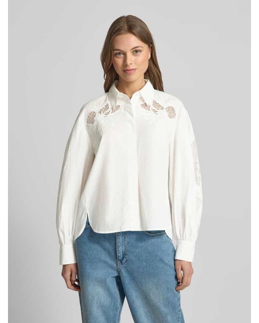Luisa Cerano White Relaxed Fit Bluse mit Ballonärmeln