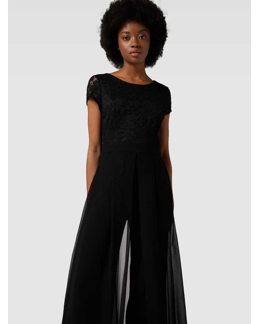 Vera Mont Black Jumpsuit mit Spitzenbesatz