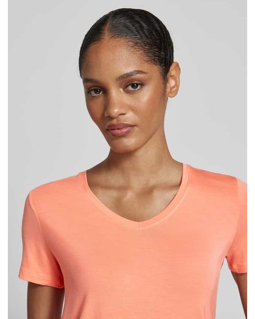 Schiesser Pink T-Shirt mit geripptem V-Ausschnitt