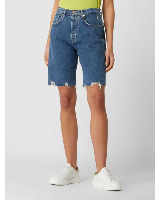 7 For All Mankind Blue Jeansshorts im Destroyed-Look
