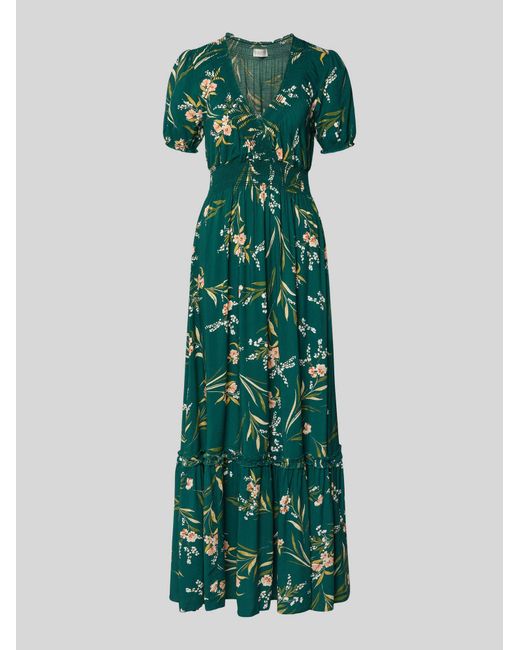 Apricot Maxi-Jurk Van Viscose Met V-Hals in het Green