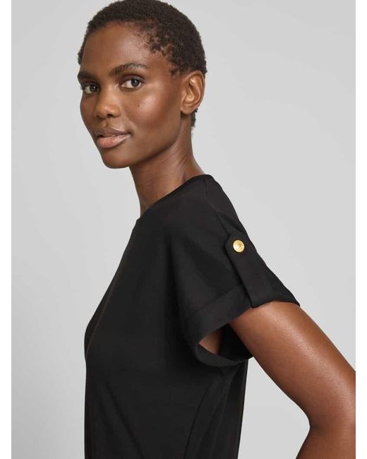 Tommy Hilfiger Black Fit-and-Flare Midi-Kleid mit goldfarbenen Knöpfen