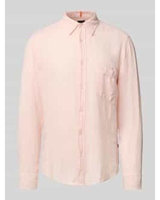 Boss Regular Fit Linnen Overhemd Met Borstzak in het Pink voor heren