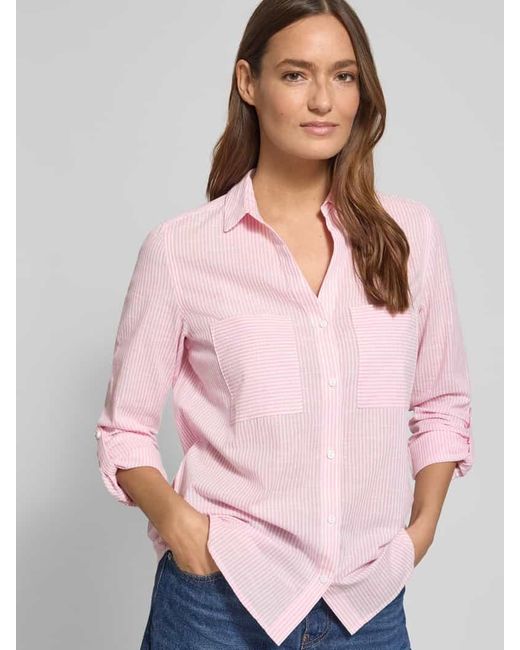 Christian Berg Women Pink Regular Fit Bluse mit V-Ausschnitt und Brusttaschen