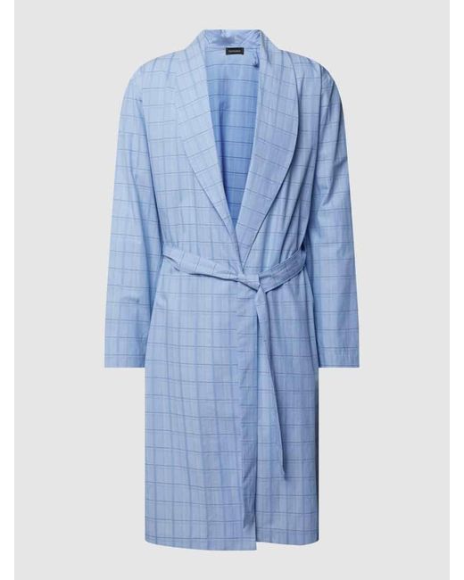 Hanro Bademantel Aus Reiner Baumwolle Mit Gitterkaro Modell 'Ian Robe' in Blue für Herren