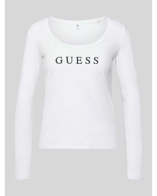 Guess Shirt Met Lange Mouwen, Labelprint En Ronde Hals in het White
