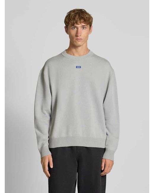 HUGO Regular Fit Strickpullover aus Baumwoll-Mix Modell 'SAN CASEY' in Gray für Herren