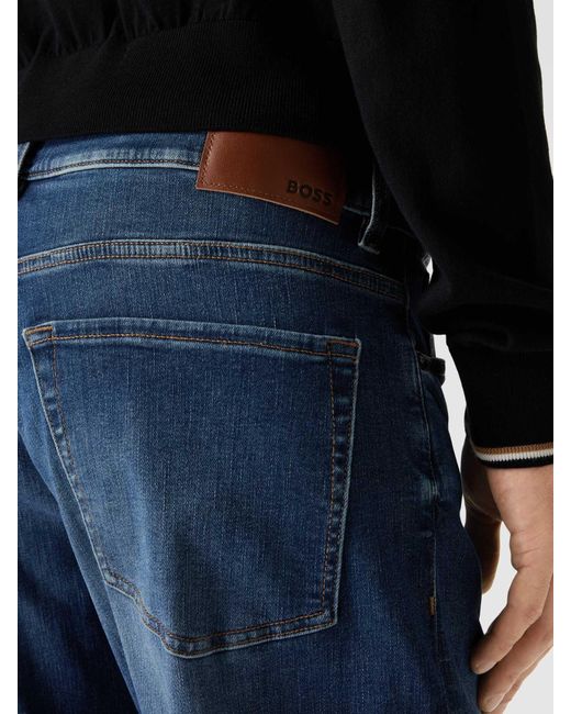Boss Regular Fit Jeans Met Labeldetail in het Blue voor heren