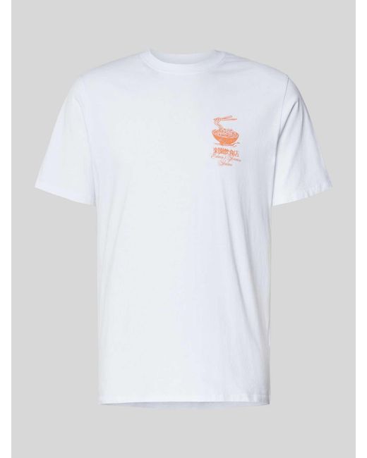 Edwin T-Shirt Met Labelprint, Model 'Ramen Palace' in het White voor heren