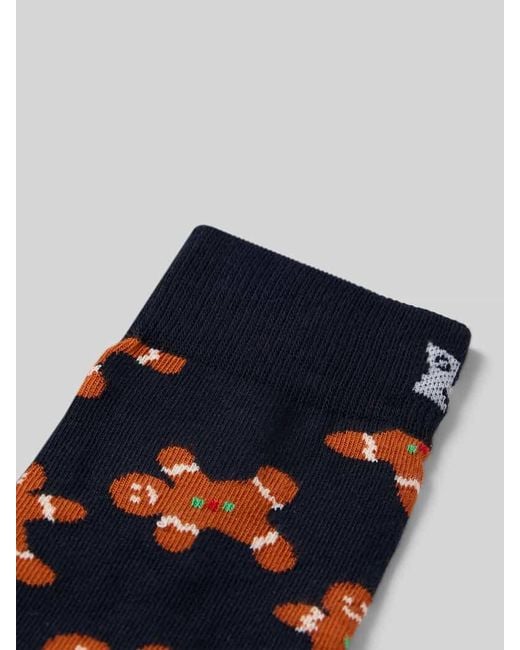 Happy Socks Blue Regular Fit Socken mit Motiv-Stitching Modell 'Gingerbread Man'
