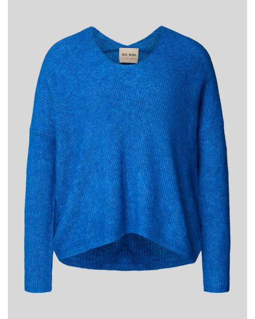 Mos Mosh Oversized Gebreide Pullover Met Ribboorden, Model 'Thora' in het Blue