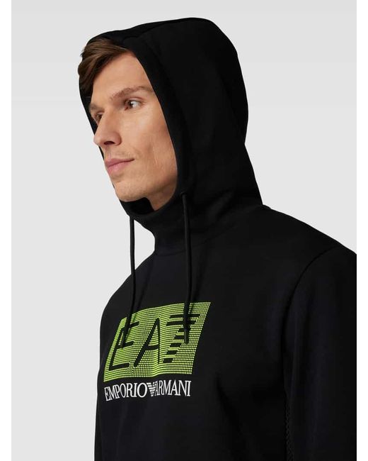 EA7 Hoodie mit Label-Print Modell 'FELPA' in Black für Herren