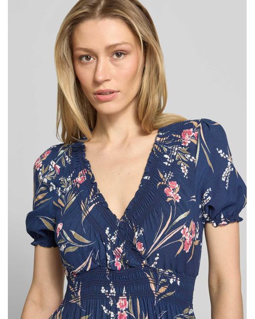 Apricot Maxi-Jurk Van Viscose Met V-Hals in het Blue