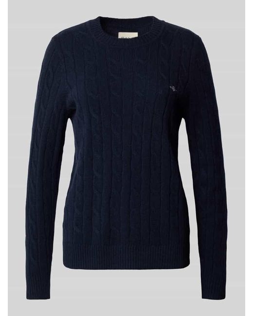 Gant Blue Strickpullover mit Zopfmuster und Label-Stitching
