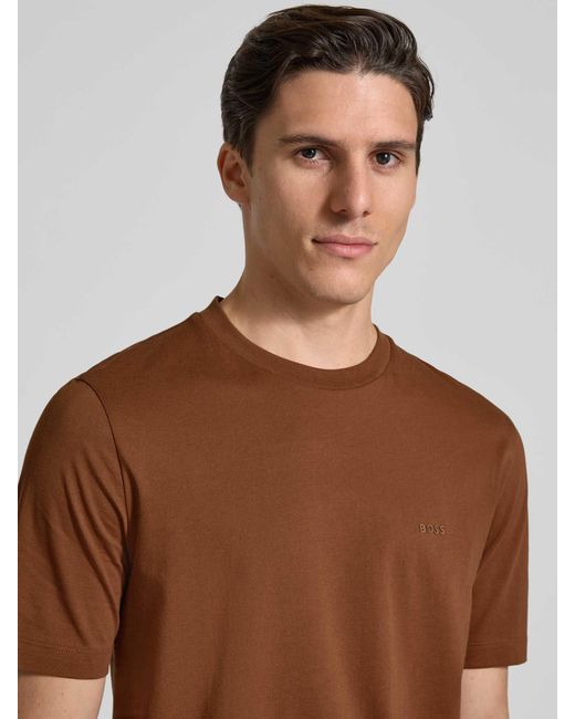 Boss Regular Fit T-Shirt Van Puur Katoen, Model 'Thompson 01' in het Brown voor heren