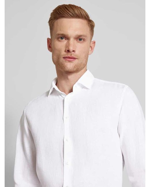 Seidensticker Slim Fit Leinenhemd mit Kentkragen in White für Herren