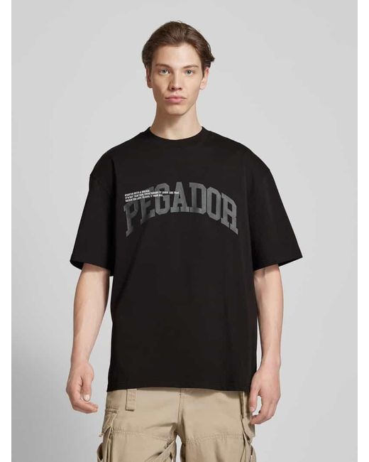 PEGADOR Oversized T-Shirt mit Label-Print und Rundhalsausschnitt in Black für Herren