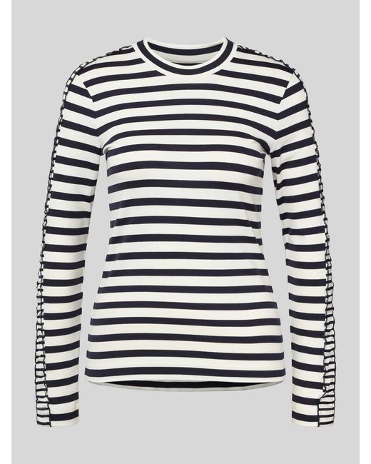 Marc Cain Shirt Met Lange Mouwen En Geribde Ronde Hals in het Blue