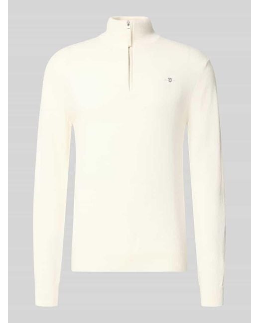 Gant Regular Fit Pullover mit Strick-Optik aus reiner Lammwolle in White für Herren