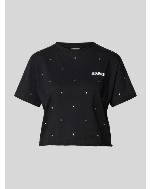 Guess Black Cropped T-Shirt mit Ziersteinbesatz Modell 'SKYLAR'
