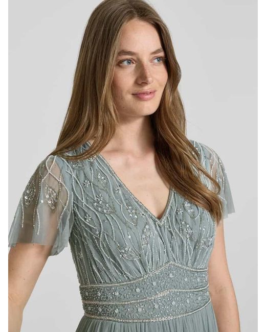 Christian Berg Cocktail Gray Abendkleid mit V-Ausschnitt