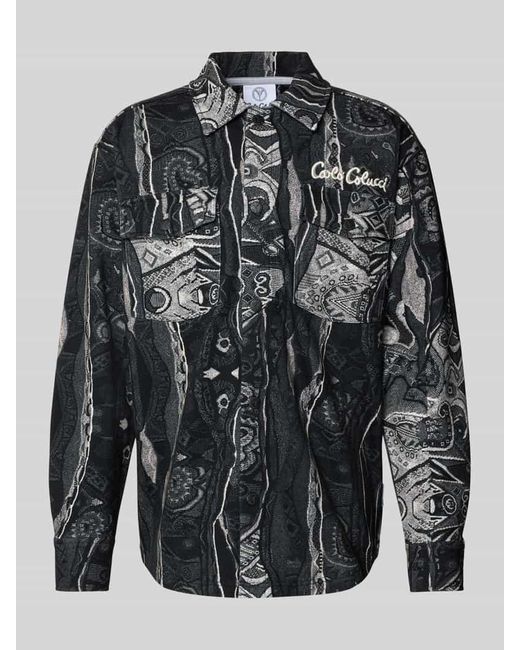 carlo colucci Loose Fit Hemdjacke mit Label-Stitching in Gray für Herren