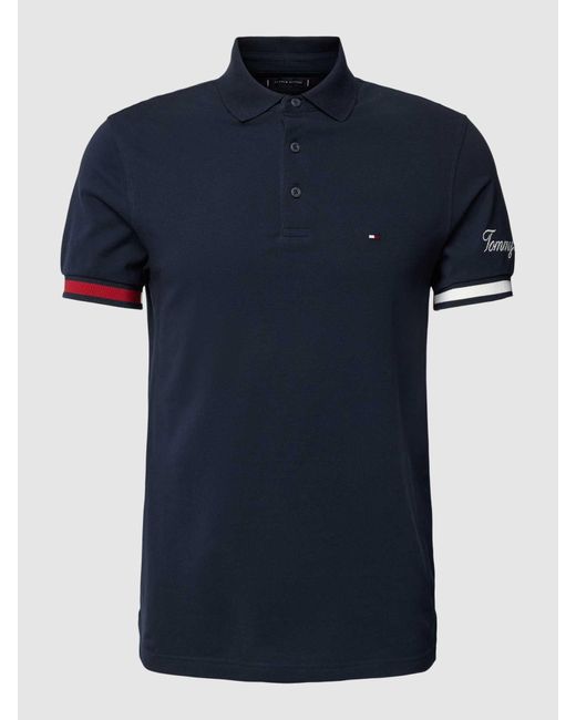 Tommy Hilfiger Slim fit Poloshirt mit Label-Stitching Modell 'FLAG' in Blue für Herren