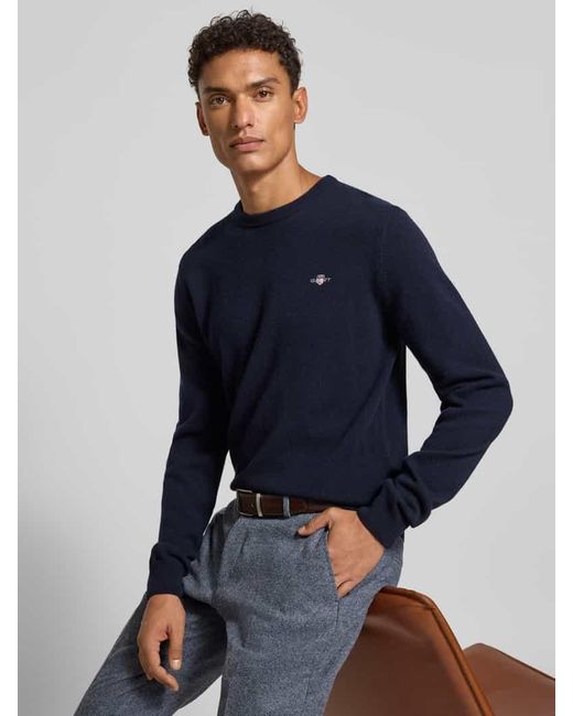 Gant Strickpullover aus reiner Lammwolle mit gerippten Abschlüssen in Blue für Herren