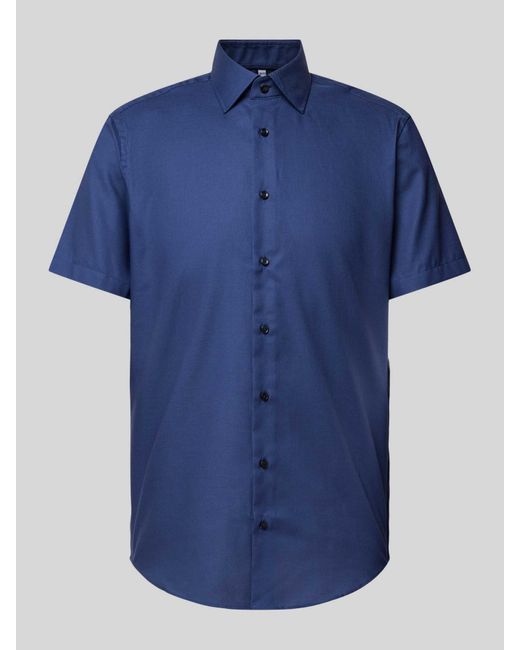 Christian Berg Men Regular Fit Zakelijk Overhemd Met Fijn Gestructureerd Motief in het Blue voor heren