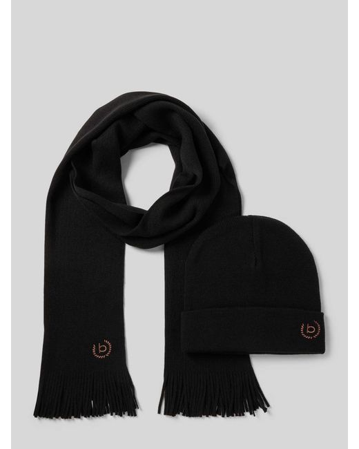 Bugatti Set Van Sjaal En Muts Met Labelstitchings in het Black voor heren