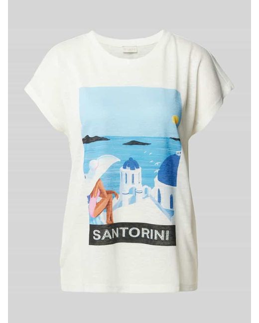 Milano Italy Blue T-Shirt aus Viskose-Mix mit Motiv-Print