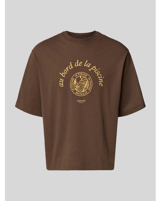 SELECTED Relaxed Fit T-Shirt Van Puur Katoen Model 'Boxynorman Graphic' in het Brown voor heren