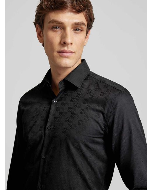 HUGO Slim Fit Zakelijk Overhemd Met Kentkraag in het Black voor heren
