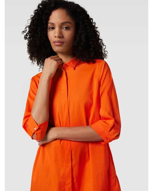 Milano Italy Orange Knielanges Hemdblusenkleid mit 3/4-Arm