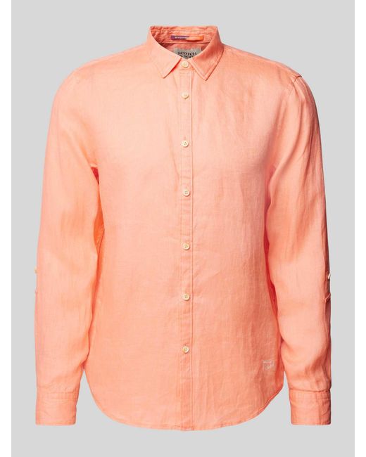 Scotch & Soda Regular Fit Linnen Overhemd Met Labelstitching in het Orange voor heren